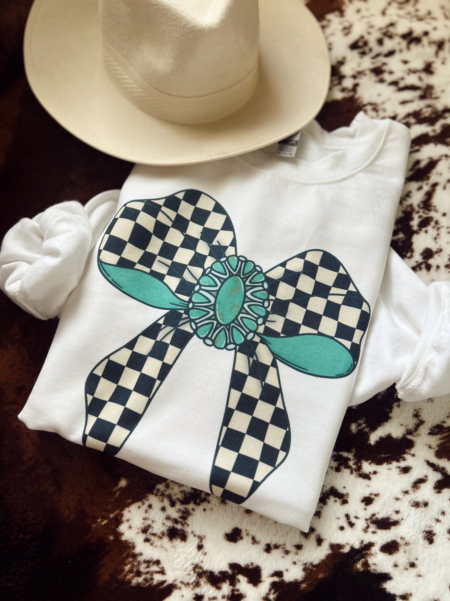 Checkered turquoise bow