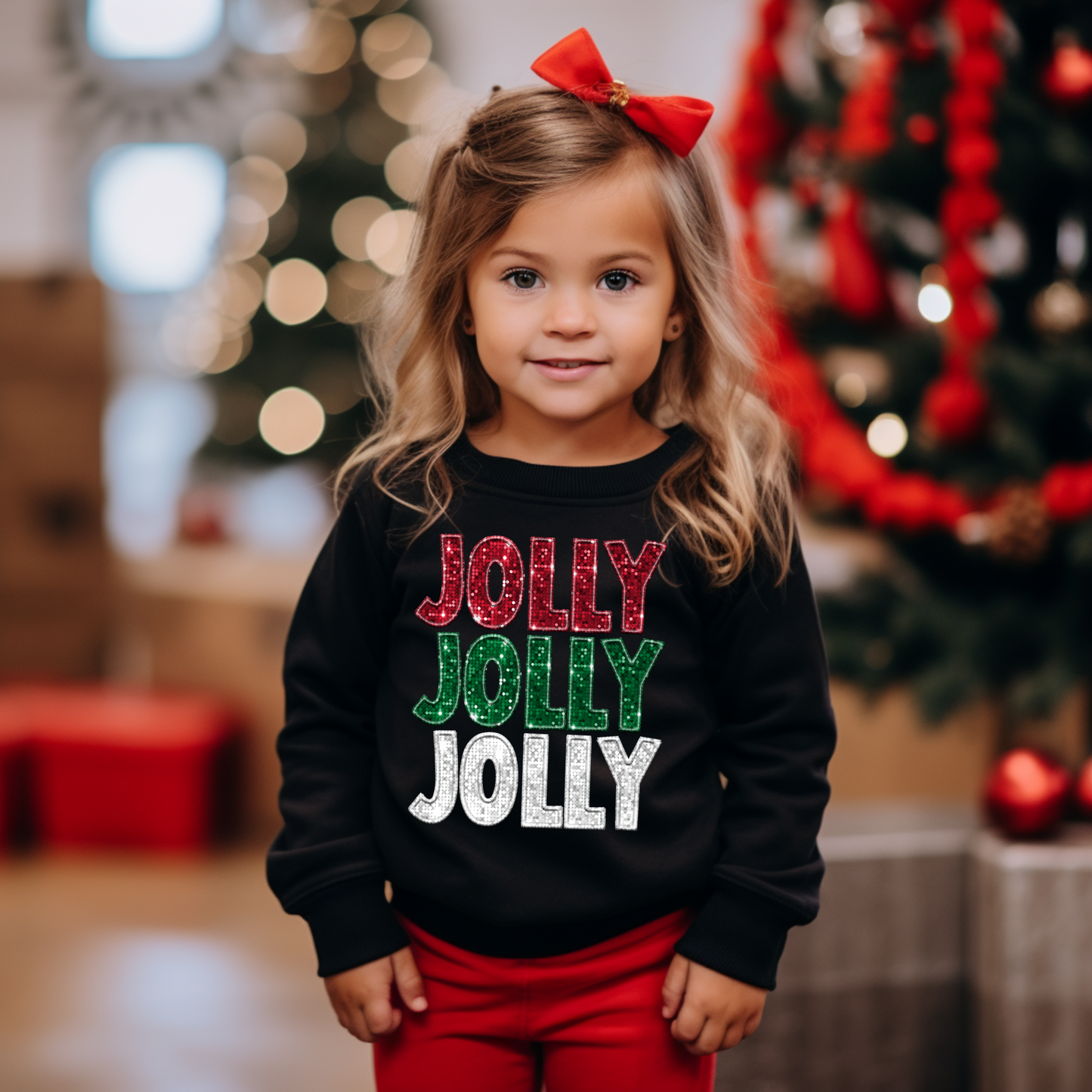 Faux Glitter Jolly- Long sleeve tee