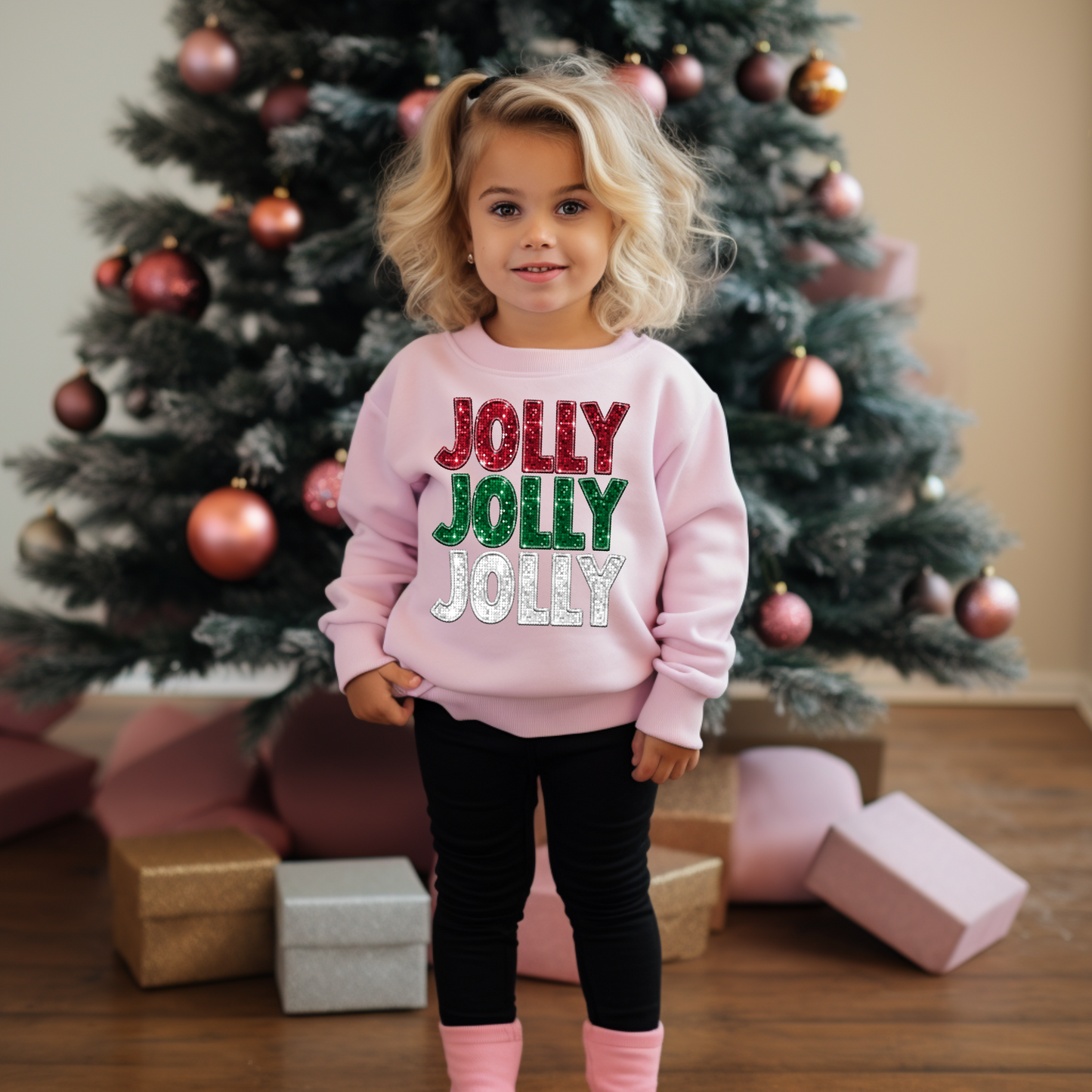 Faux Glitter Jolly- Long sleeve tee